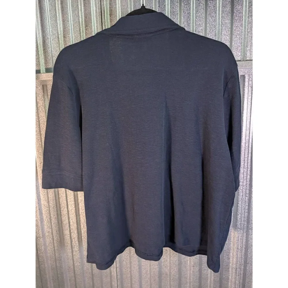 Banana Republic Men Polo Shirt Blue Vintage Large Short Sleeve Rayon Summer Men'